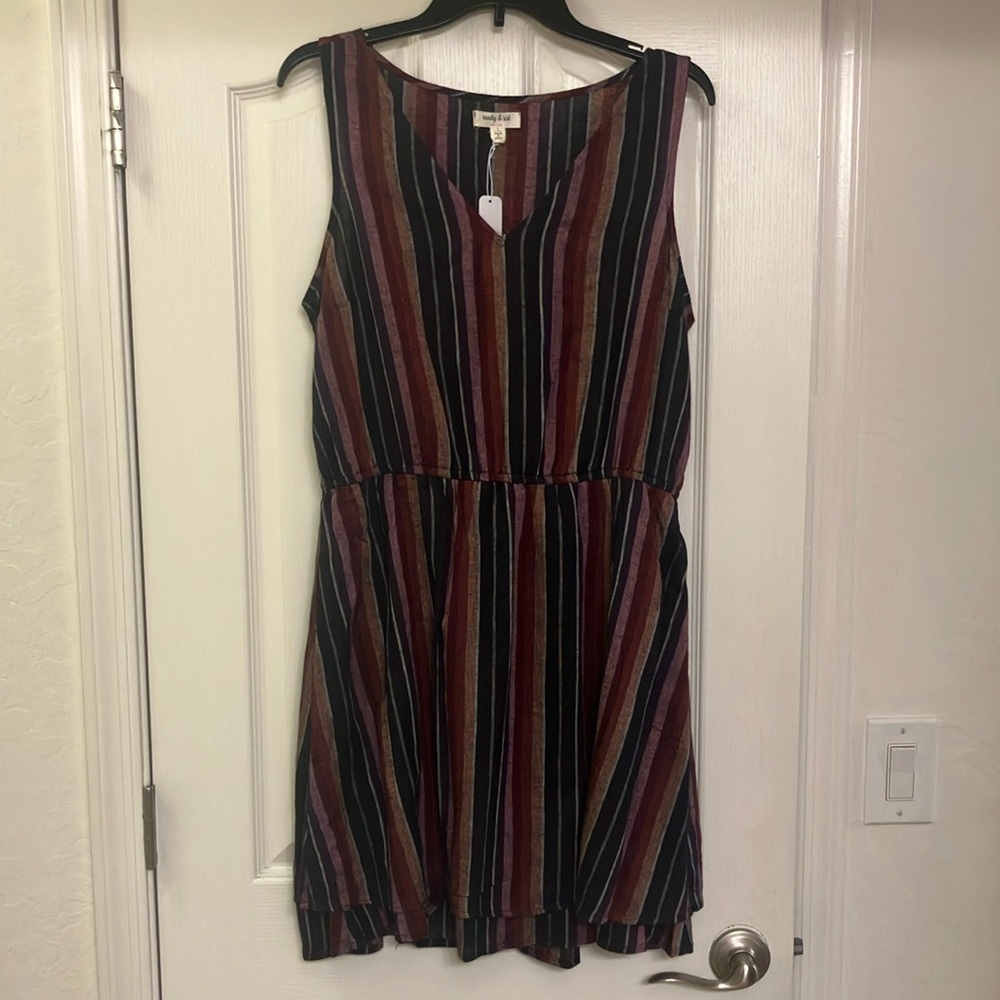 Sandy & Sid V-neck Linen Multicolored Striped Sleeveless Dress